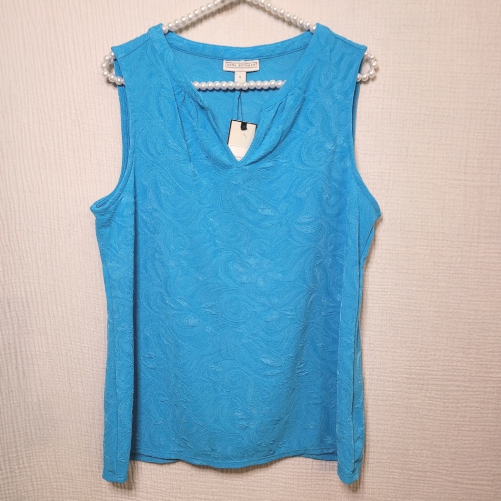 New Dana Buchman Blue Blouse Sleeveless Textured Pattern